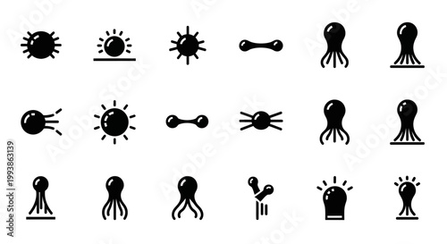 Viral, bacteria, microbe, germ icons, 20 black vector symbols
