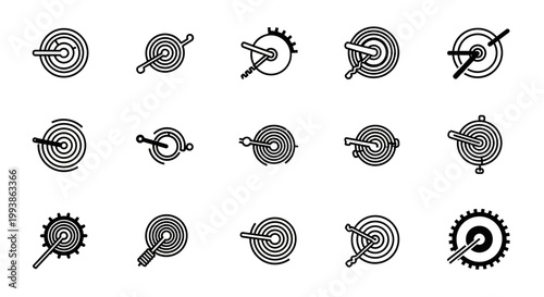 Gear, cogwheel, mechanical icons, 15 black and white symbols, industrial design elements, vector graphics