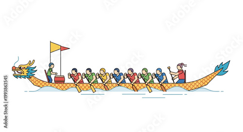 Dragon Boat Race Illustration for Chinese Festival Celebration