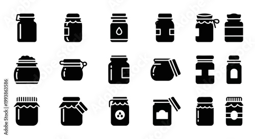 20 Black and White Recycling, Trash, Can, Jar, and Bottle Vector Icons