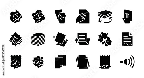 Document, file, and paper icons, 20 black vector graphics, office supplies, paperwork symbols