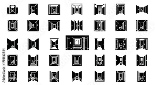 30 Black And White Window Frame Icons, Vector Window Illustrations, Architectural Elements, Monochrome Design Resources