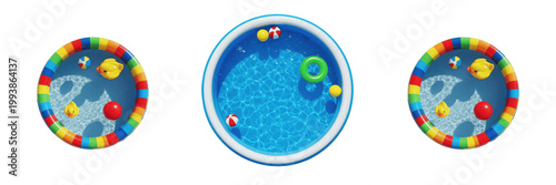 Fotografija Blue Inflatable Kids Swimming Pool Backyard Water Summer Fun Isolated Transparen