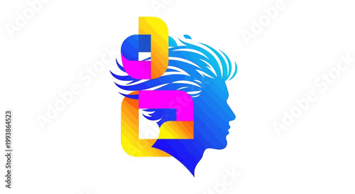 Abstract digital art featuring a man's profile with colorful gradient links and flowing hair design, representing creativity and connection.