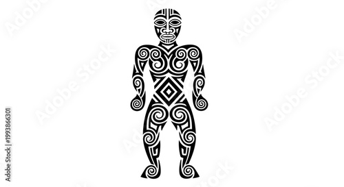 Maori tribal tattooed human figure design.