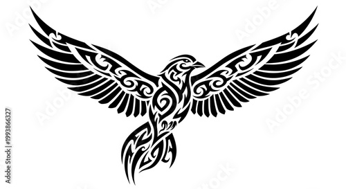 Black and white tribal bird design.