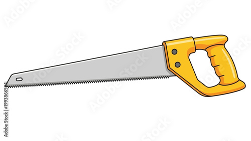 A cartoon hand saw with a yellow handle