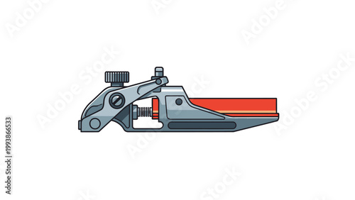 Close-up illustration of a mechanical clamp with red insert.