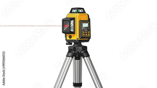Εκτύπωση καμβά Yellow laser level tool mounted on a tripod emits a red laser line