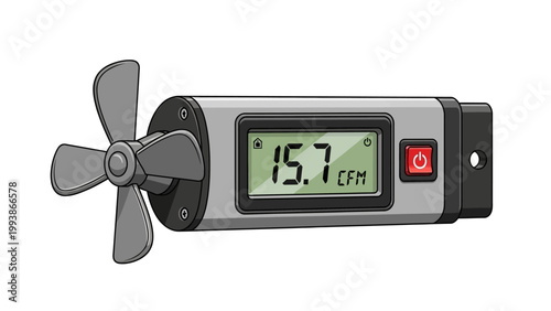 Illustration of an anemometer displaying air flow in CFM.