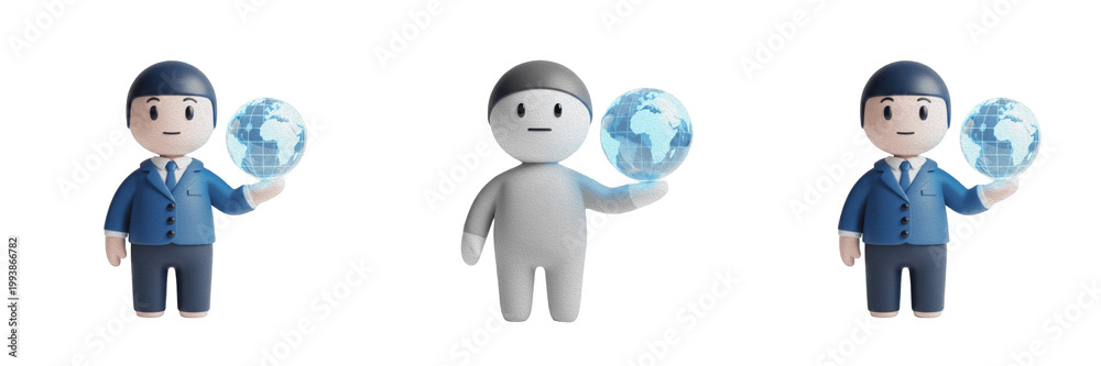 Fototapeta premium 3D Businessman Character Holding Earth Globe, Global Business and Corporate Network Isolated Stock PNG