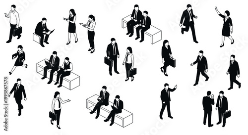 isometric business people in various work and leisure poses vector illustration