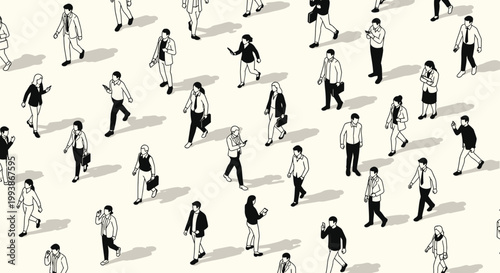 isometric vector illustration of a diverse business crowd walking a seamless pattern concept of the modern workforce