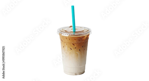 Minimal black silhouette icon, simple flat vector, bold black shape, no, no shading iced latte in a clear plastic cup with a teal straw on a, flat icon style