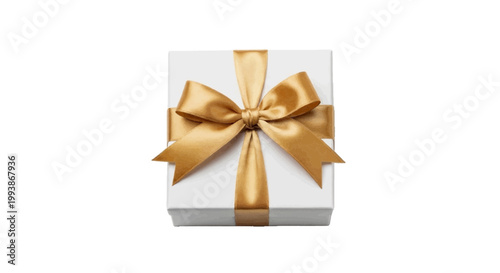 Minimal black silhouette icon, simple flat vector, bold black shape, no, no shading white gift box with a shiny gold ribbon bow on a, flat icon style