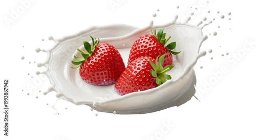 Minimal black silhouette icon, simple flat vector, bold black shape, no, no shading fresh strawberries splashing in a bowl of milk on a, flat icon style