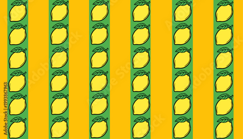 Lemon seamless pattern illustration. Citrus fruit repeat background. Slice outline minimal style. Fresh summer texture design. Food wrapping surface.
