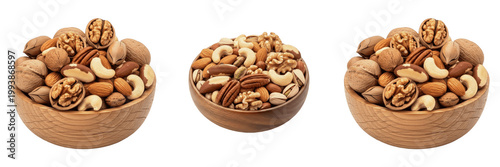 Fotografie Assorted Mixed Nuts in Rustic Bowl - Almonds, Walnuts, and Hazelnuts for Healthy