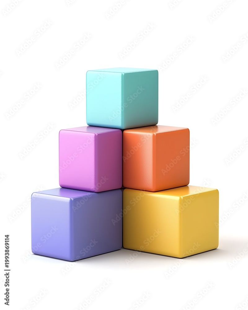 Fototapeta premium Colorful Cubes Arrangement: A visually engaging composition of vibrantly colored cubes, stacked artfully to create a simple yet striking geometric arrangement. 
