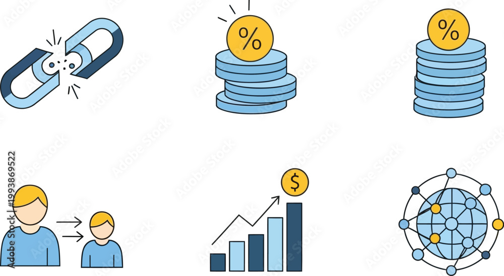 Fototapeta premium Finance icons represent modern digital business growth and economic.