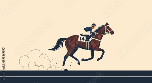 Racing horse and jockey compete in the famous Belmont Stakes event