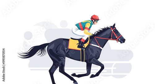 Racing horse and jockey compete in the Belmont Stakes event