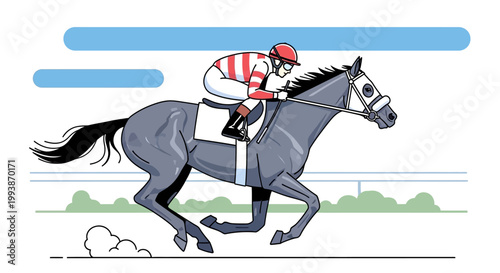 Racing horse and jockey compete in the Belmont Stakes event