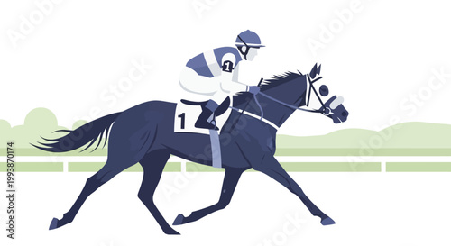 Racing horse and jockey compete in the Belmont Stakes event