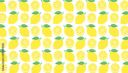 Lemon seamless pattern illustration. Citrus fruit repeat background. Slice outline minimal style. Fresh summer texture design. Food wrapping surface.