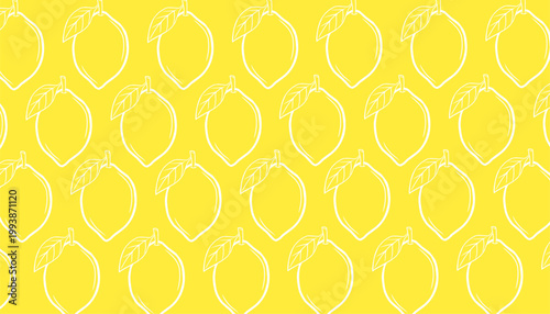 Lemon seamless pattern illustration. Citrus fruit repeat background. Slice outline minimal style. Fresh summer texture design. Food wrapping surface.
