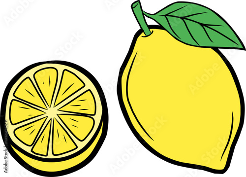 Doodle Lemon illustration. Citrus fruit . 