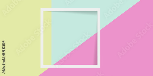 Abstract pastel colored paper texture minimalism background. Minimal geometric shapes and lines composition with empty picture frame.