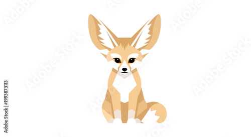 Adorable Fennec Fox with Large Ears Sitting and Looking Forward.