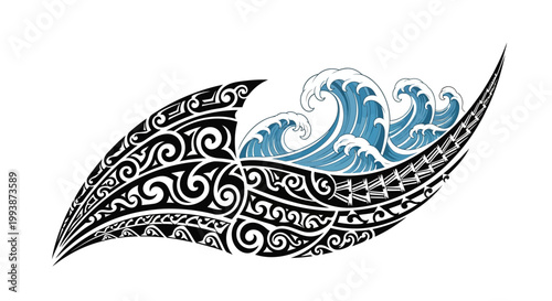 Tribal tattoo wave design element.