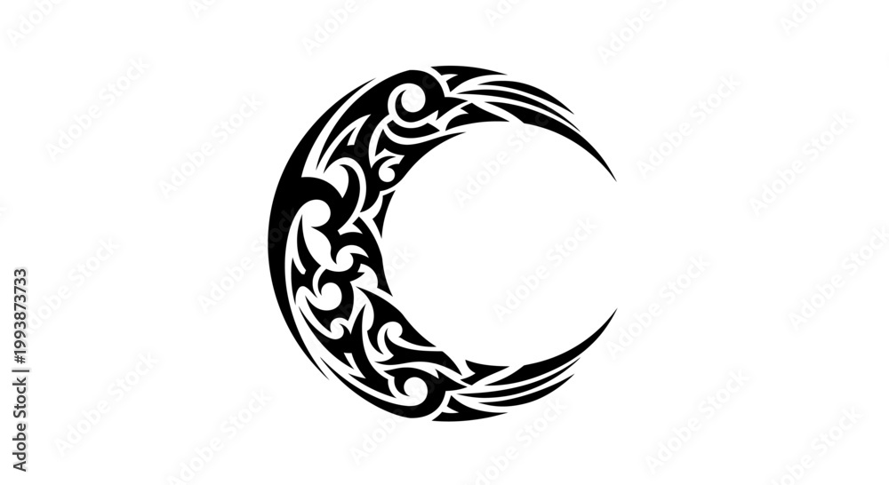Fototapeta premium Black crescent moon symbol design.