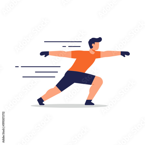 Man ice skating fast, dynamic pose, winter sport, flat design illustration