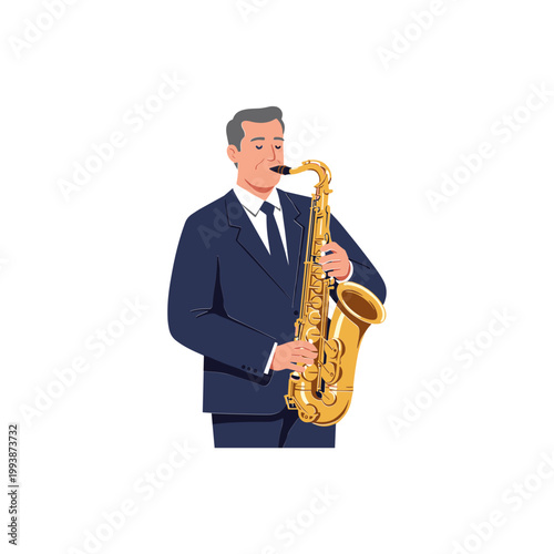 Man in Suit Playing Saxophone - Jazz Musician Illustration