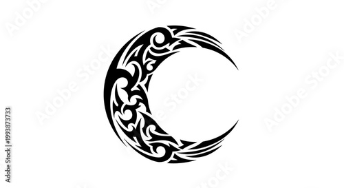 Black crescent moon symbol design.