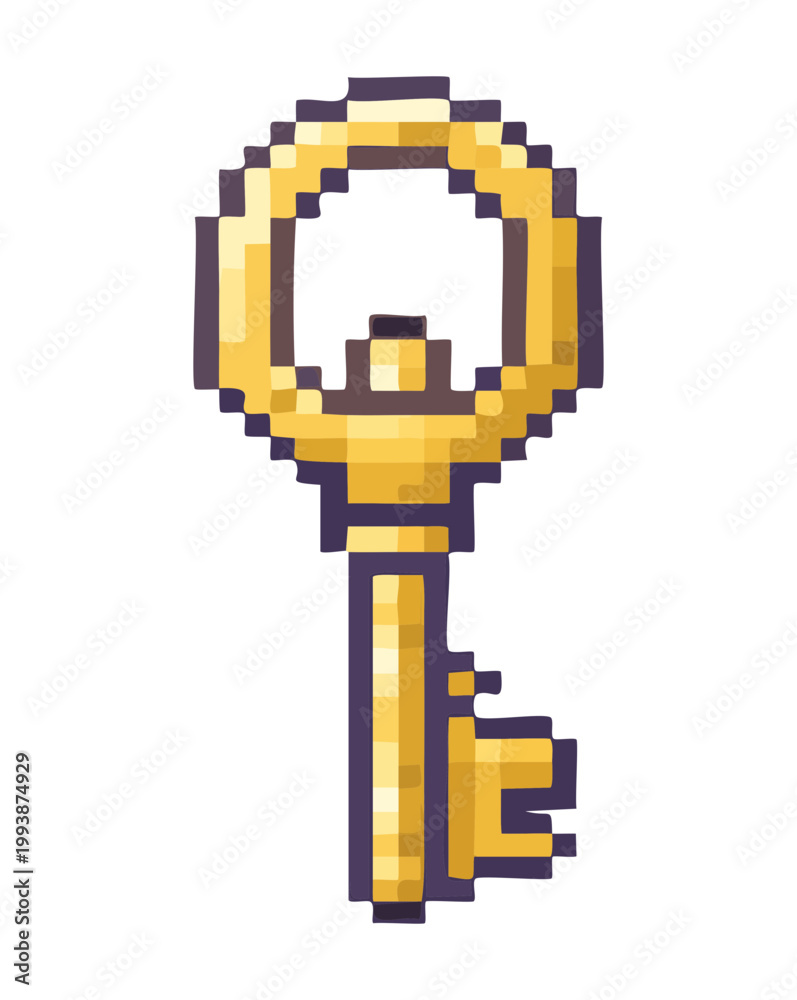 Obraz premium vintage golden key pixel art illustration for antique lock items and mystery game assets for retro style mobile gaming and app development