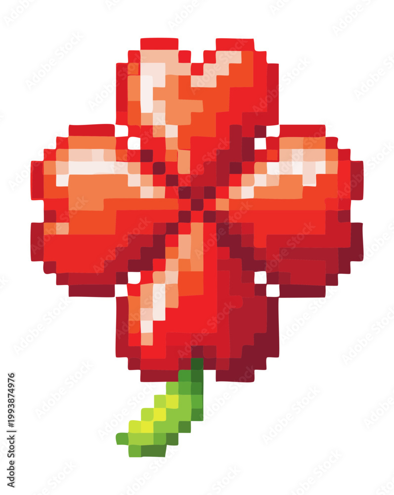 Fototapeta premium lucky red heart clover pixel art illustration for Valentine day game events and unique romantic nature assets for retro style mobile app design