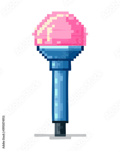 simple pink lollipop pixel art illustration for basic food items and sweet shop assets for retro style arcade and puzzle game apps