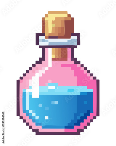 dual color magic potion pixel art illustration for special restoration items and fantasy inventory icons for retro style mobile gaming app design