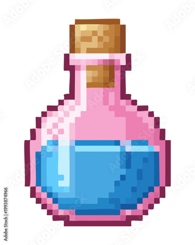magical blue and pink elixir pixel art illustration for dual effect items and fantasy potion assets for retro style mobile gaming applications