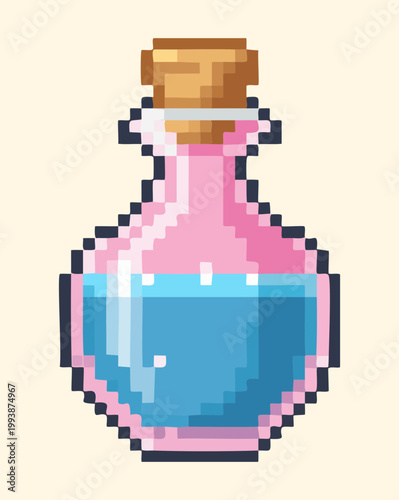 simple pink and blue potion pixel art graphic for basic magic items and alchemy assets for retro style fantasy and adventure game projects