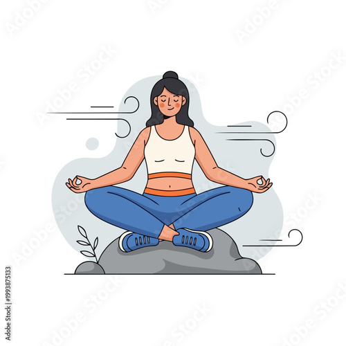 Woman Meditating in Yoga Lotus Pose on a Rock