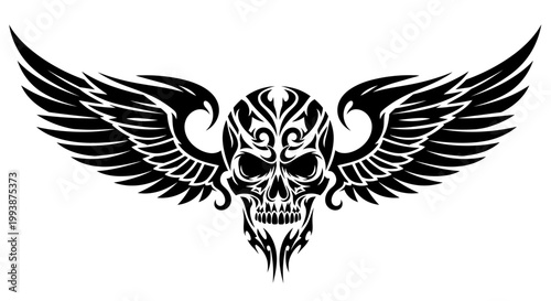 Winged Skull Graphic Design Element.