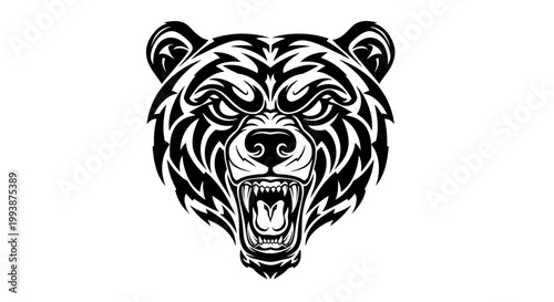 Fierce Grizzly Bear Head Illustration.