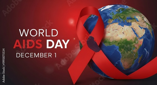 World aids day awareness a globe wrapped in a red ribbon for december 1st