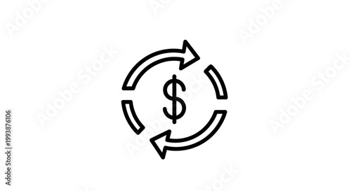 Dollar sign surrounded by rotating arrows graphic representing financial transactions