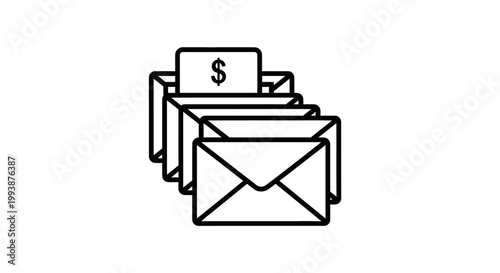 Envelopes and money icon illustration communication and financial concept
